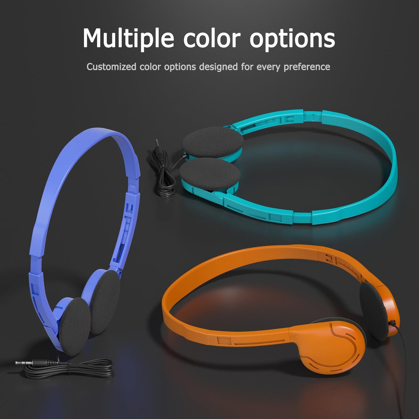 SP SOUNDPRETTY 3 Pack Bulk Headphones for School, Classroom, Students - On Ear with 3.5mm Jack, 4ft Tangle Free Cable, 3 Colors - Compatible…