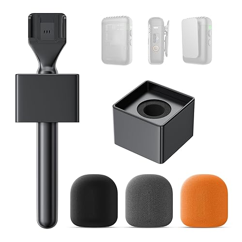 MELONARE MH-30 Handheld Microphone Holder, Wireless Lavalier Mic Stand Adapter Mount w/Foam Cover, Mic Handle Compatible with DJI, RODE, HOLLYLAND