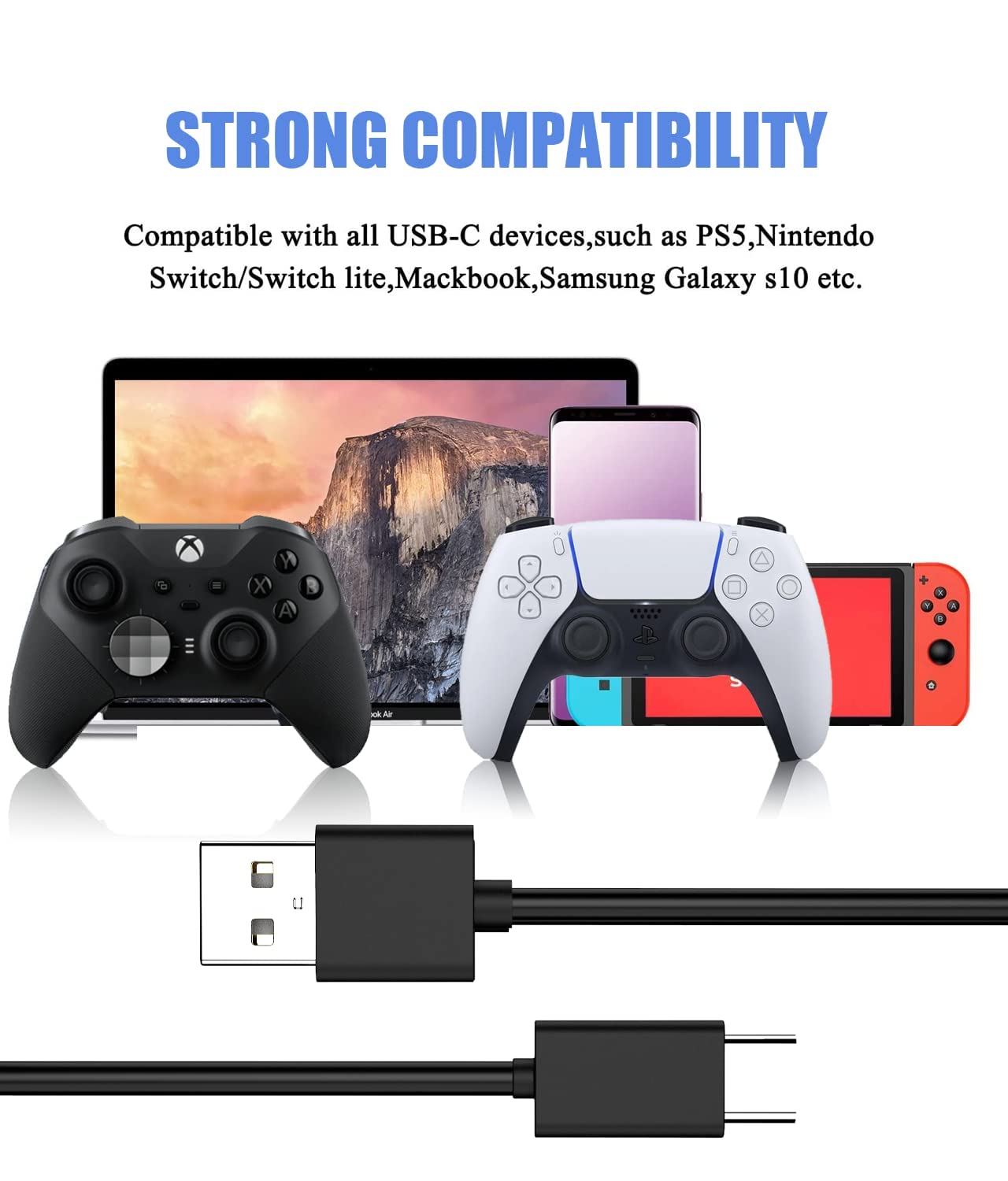 PS5 Controller Charger Cable for PlayStation 5 Charging Cord for Xbox Series X/Series S Controller Charging Cord PS 5 Dual Sense Wireless,Long USBC