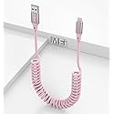 Coiled iPhone Charger Cord - 6Ft Lightning Cable for Apple CarPlay, Pink MFi Certified With Data Sync, Compatible With iPhone 14 13 12 11 Pro Max