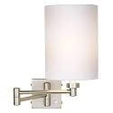 Possini Euro Design Modern Swing Arm Adjustable Wall Lamp Brushed Nickel Plug-in Light Fixture Dimmable White Cotton Cylinder Shade for Bedroom