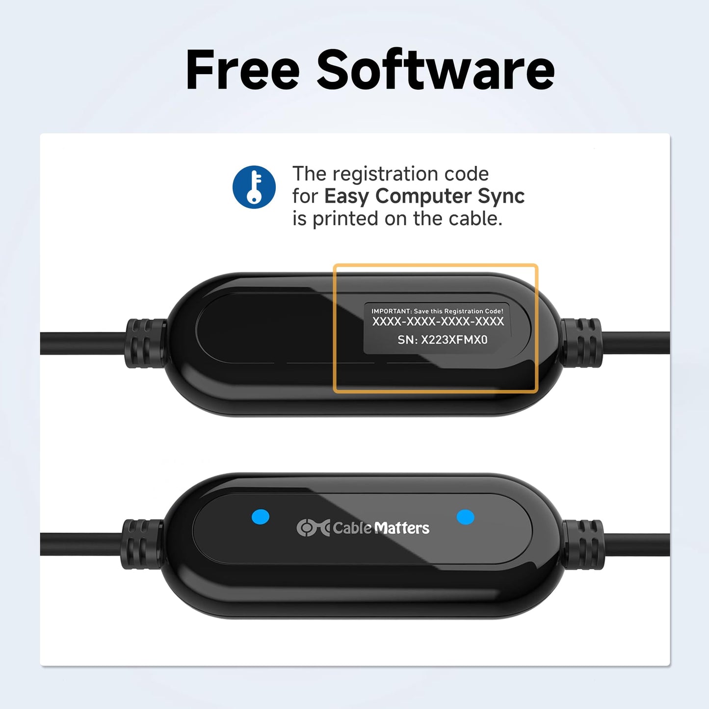Cable Matters USB 3.0 Data Transfer Cable PC to PC for Windows, USB Transfer Cable in 6.6 ft - Easy Computer Sync Software Key Included, Works
