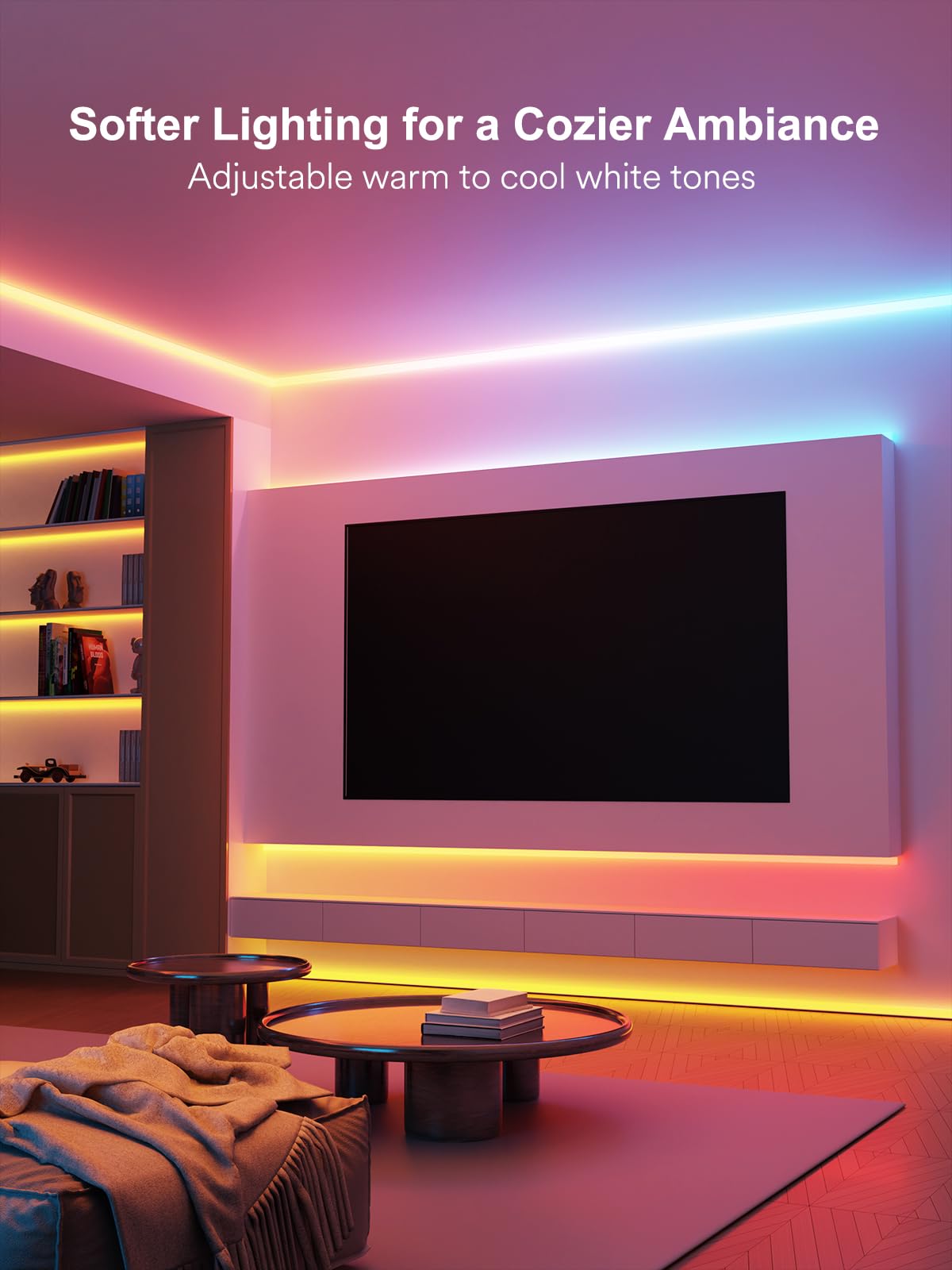 Smart LED Strip Lights with Covers 16.4ft, RGB+WW+CW Strip Light Compatible with Alexa, Cove Lighting with Diffuser Channel, Decor for Under Cabinet