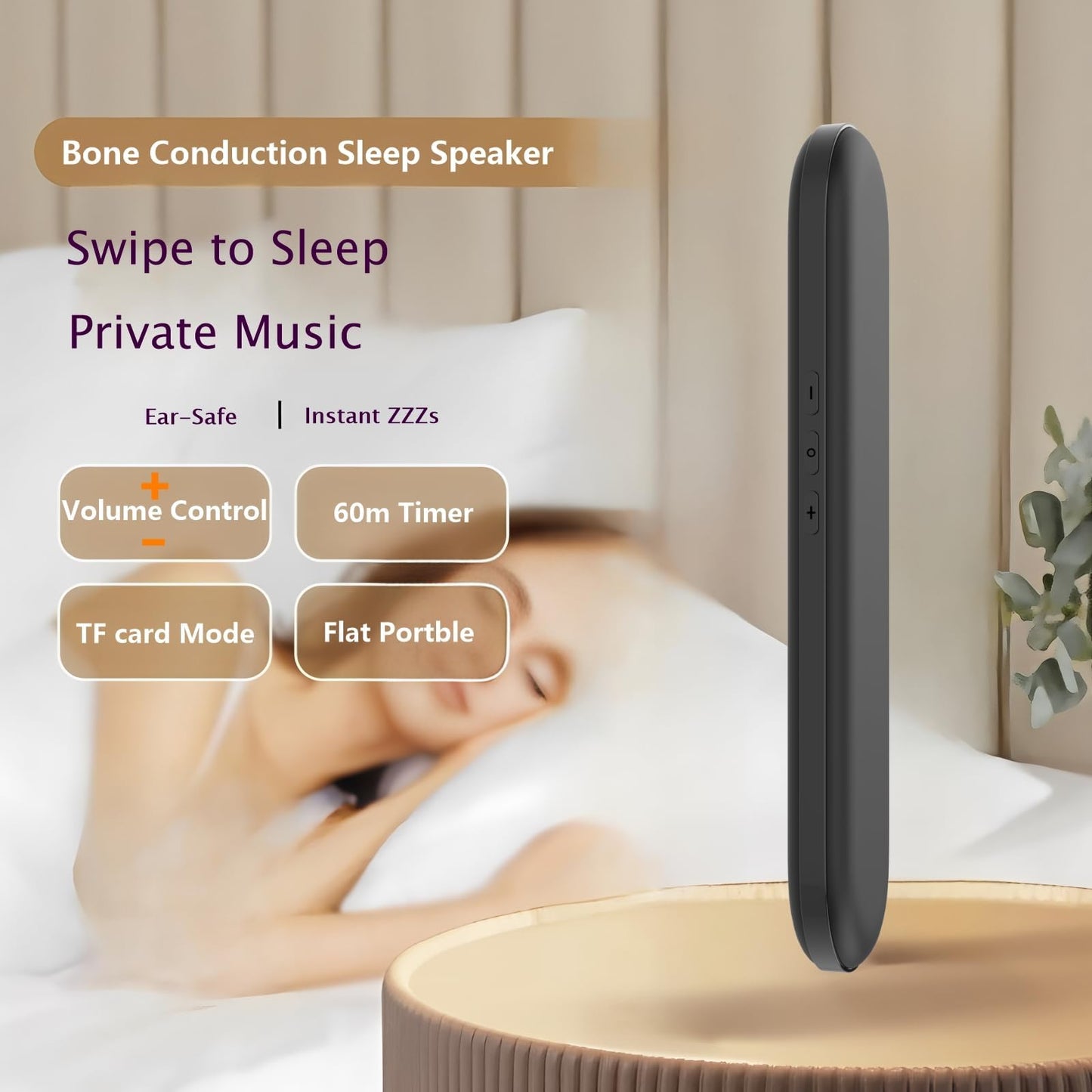 Frinjoy Private Mini Under Pillow Speaker Bluetooth for Sleeping, Portable Bone Conduction Technology with Volume Control/TF Function, Wireless White