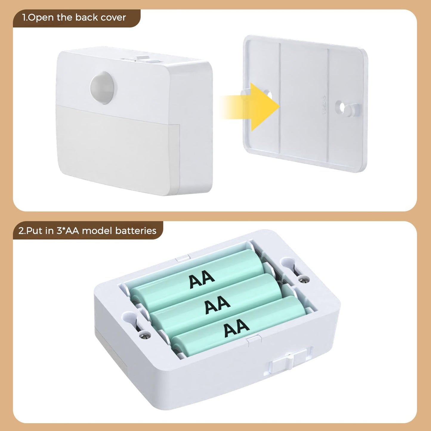 Coolilumi Motion Sensor Night Light Indoor Stair Lights Warm White Stick-On Closet Lights, Battery Operated Hallway Cabinet, Bedroom, Kitchen Lamps (6