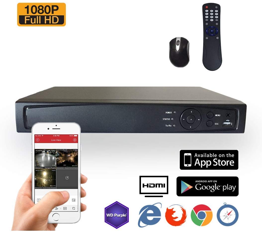 16 Channel DVR for Security Camera System, HD-TVI 1080P True-HD Video Recorder, H.264, Motion Detection, Remote Access via Smartphone & Internet
