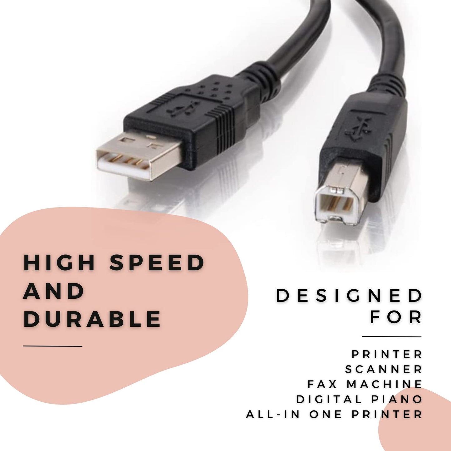 DIGITMON 2 Pack 15 Ft Black A-Male to B-Male USB 2.0 High Speed Printer Cable for HP DeskJet 4155e All-in-One Printer 26Q90A#B1H