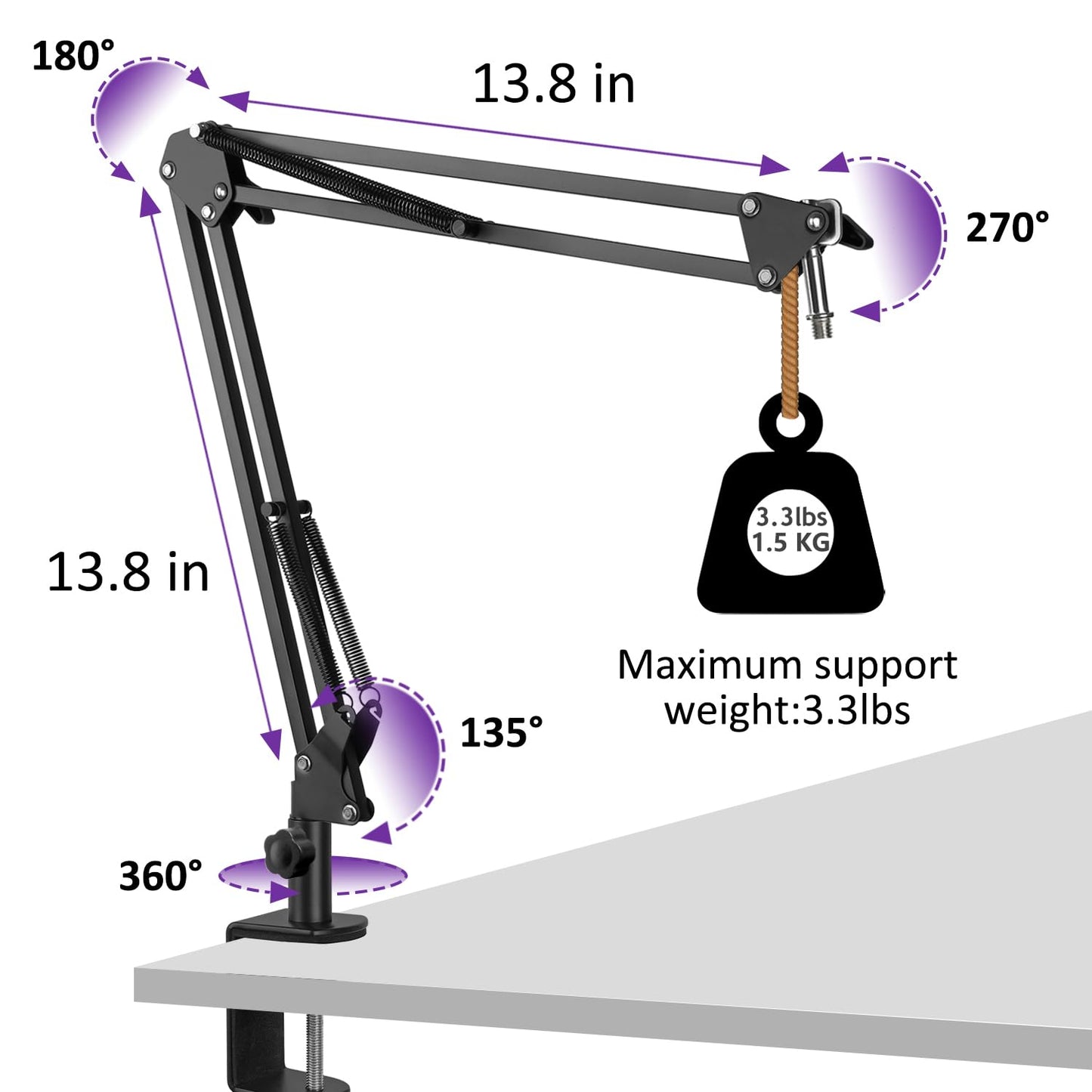Rigych Mic Boom Arm, Adjustable Mic Arm for Shuer MV7+ Shuer MV6 HyperX QuadCast Shure SM7B Blue Yeti and Most Microphone for Podcast Gaming Streaming