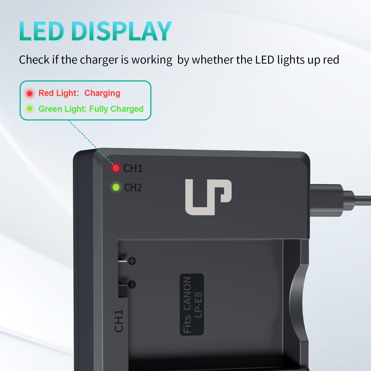 LP LP-E8 Battery Charger Pack, 2-Pack Battery & Dual Slot Charger, Compatible with Canon EOS Rebel T2i, T3i, T4i, T5i, 550D, 600D, 650D, 700D, Kiss