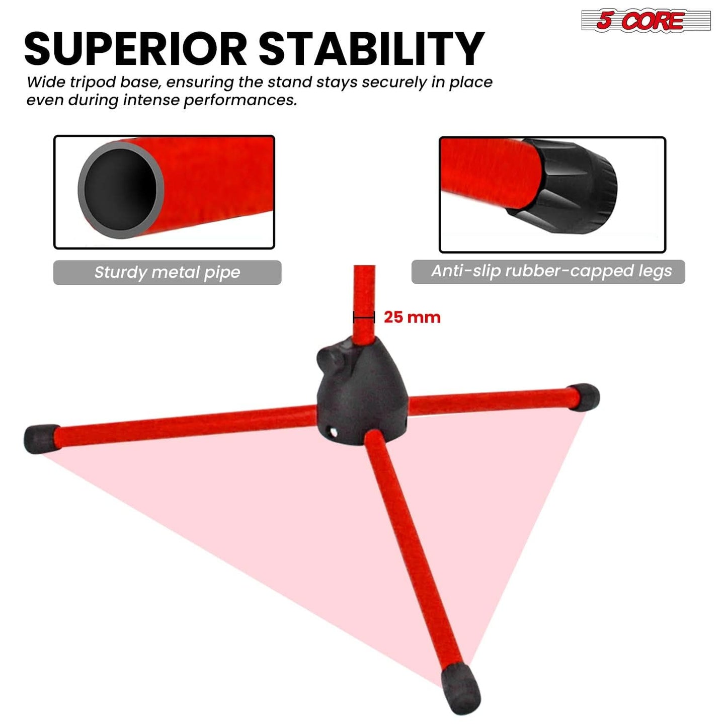 5 Core Tripod Mic Stand Floor Adjustable Sturdy Boom Arm Holder Microphone Stands Pedestal Para Microfono for Singing (Double Mic Stand Red)