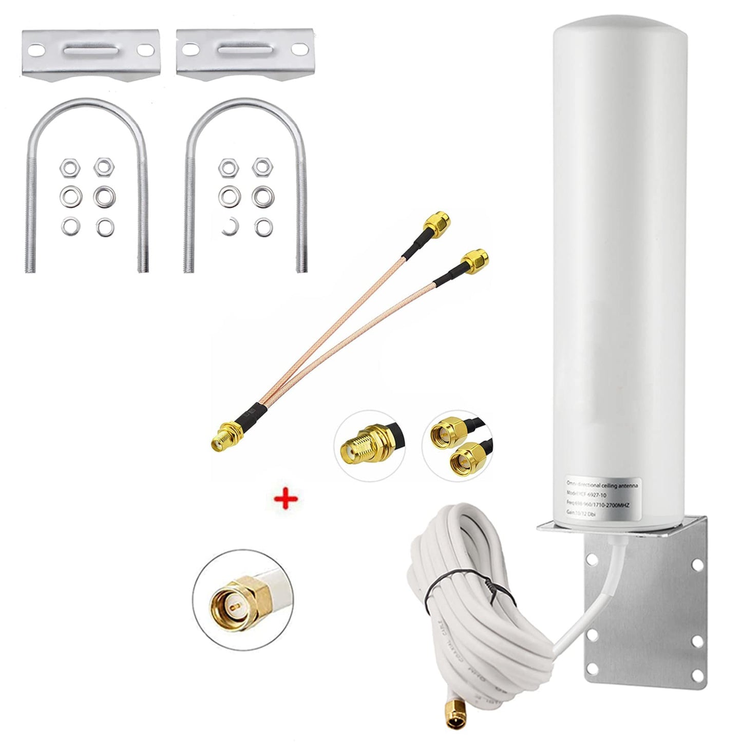High Gain 10dBi SMA Male Wide Band 3G/4G LTE Modems, Routers, & Cell Boosters Omni-Directional Outdoor Fixed Mount Antenna for Verizon, AT&T, T-Mobile