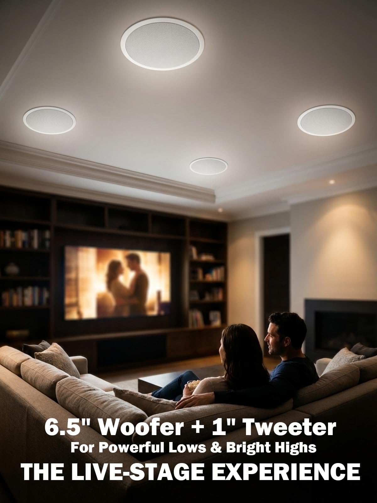 QAU Bluetooth in Wall in Ceiling Speakers with 4-Channel Wall Amplifier, 6.5" 2-Way Flush Mount Speakers System, TF/USB/AUX, for Home Theater Office