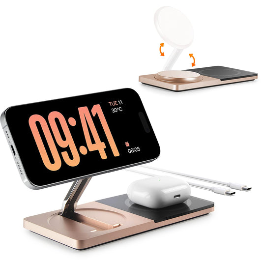 Wireless Charging Station for iPhone & AirPods: Foldable Charger Stand with MagSafe, 2-in-1 Magnetic Charger Stand for iPhone 12-15 & iPhone 16