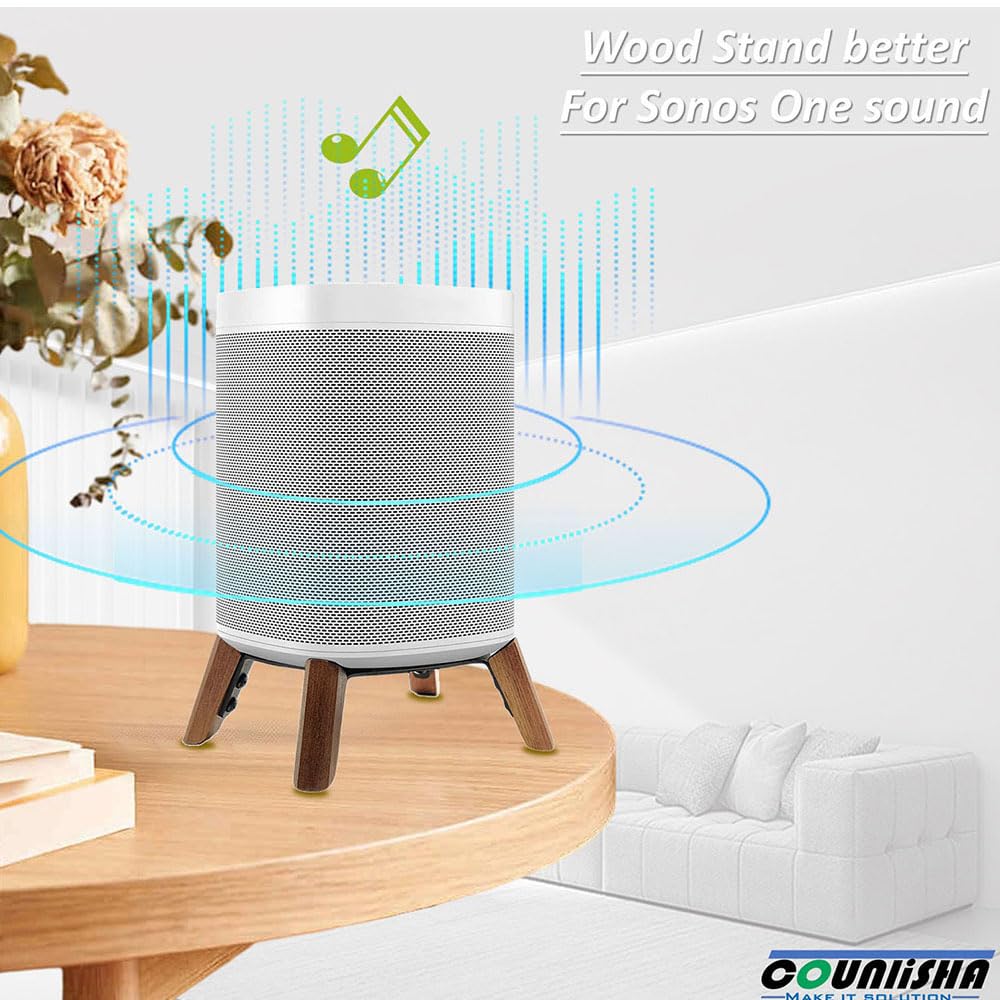 Real Wood Stand Compatible for Sonos One, One SL, Play:1 Home Speaker,Tripod Mount Accessories Protect Sonos get Better Sound,Secure Stable Sturdy