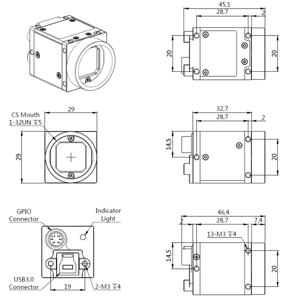 HTENG VISHI High Speed USB3.0 Mono 5.0MP 1/2.5" Industrial Camera Machine Vision Rolling Shutter C-Mouth SDK CMOS Area Scan Camera 2592X1944 59FPS