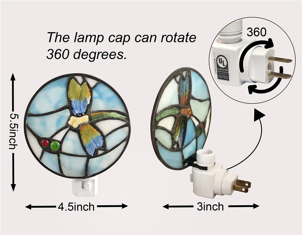 DUONAYU Stained Glass Dragonfly Night Light, Bedside Light, Suitable for Bedroom, Living Room, Children's Room, Plug into Wall