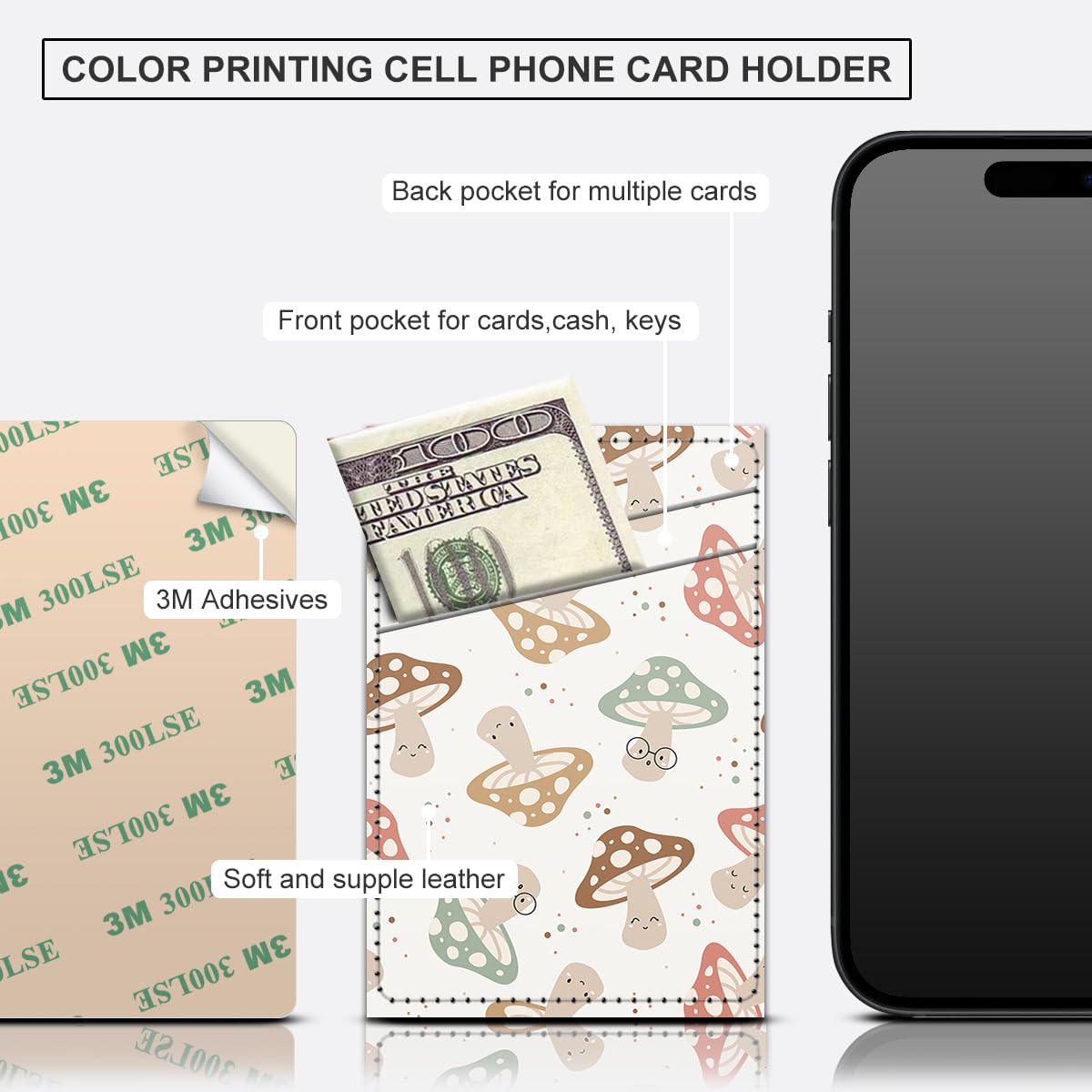 Aeltrp Phone Card Holder, Dual Pocket Leather Phone Wallet Adhesive Stick On, Cute Card Holder, Credit Card Holder for Phone Case Compatible with Most