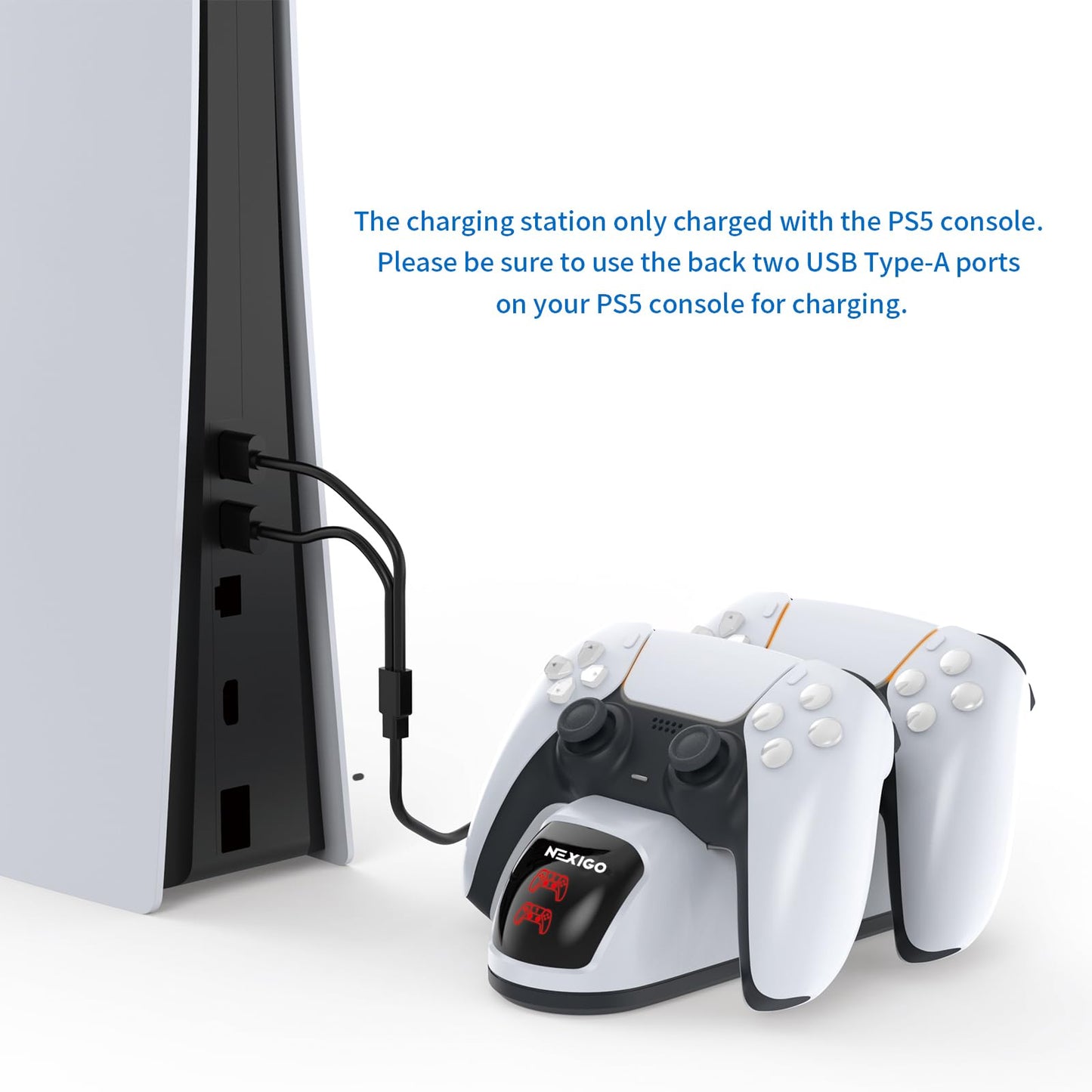 NexiGo Enhanced PS5 Controller Charger, Dual Charing Station with LED Indicator, High Speed, Fast Charging Dock for PlayStation 5 DualSense
