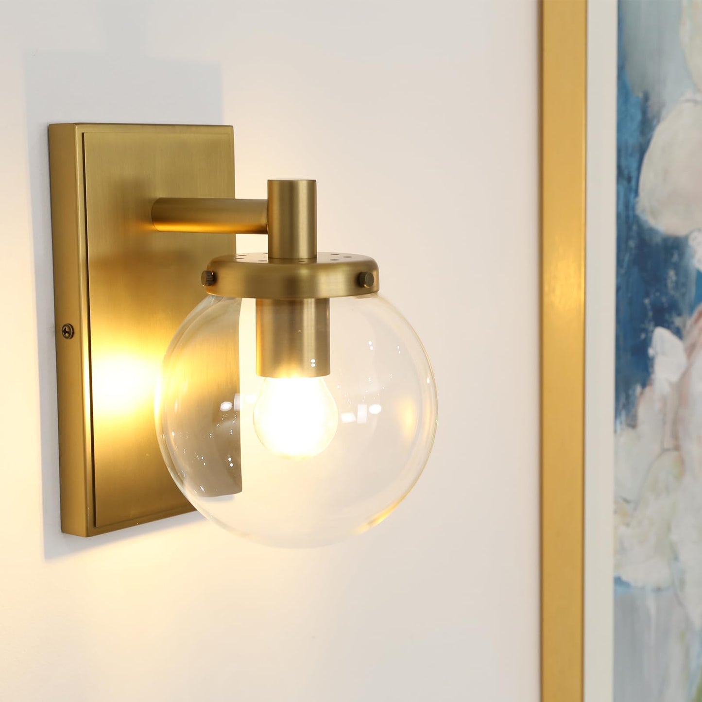 Pathson Vintage Globe Glass Wall Sconce, Hardwired Bathroom Vanity Lighting, Brass Wall Lamp Fixtures for Living Room