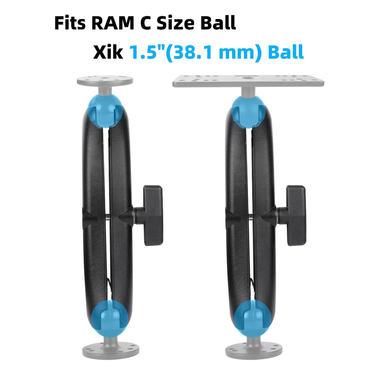 xik Heavy Duty 1.5" Ball Double Socket Arm - 9.1" Aluminum Alloy Extension for Marine Electronics, RAM Mount C-Size Compatible, Fish Finder/GPS Mount