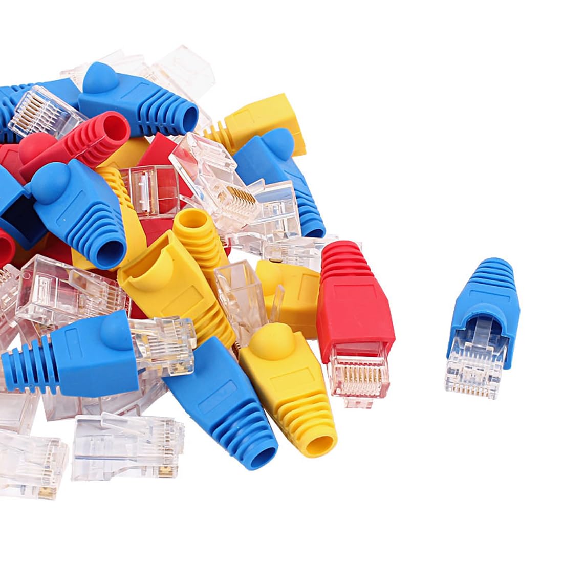 uxcell 30pcs 8P8C Cat6 Patch RJ45 Head Shielded Modular End Adapter w Boot Protector Blue Red Yellow
