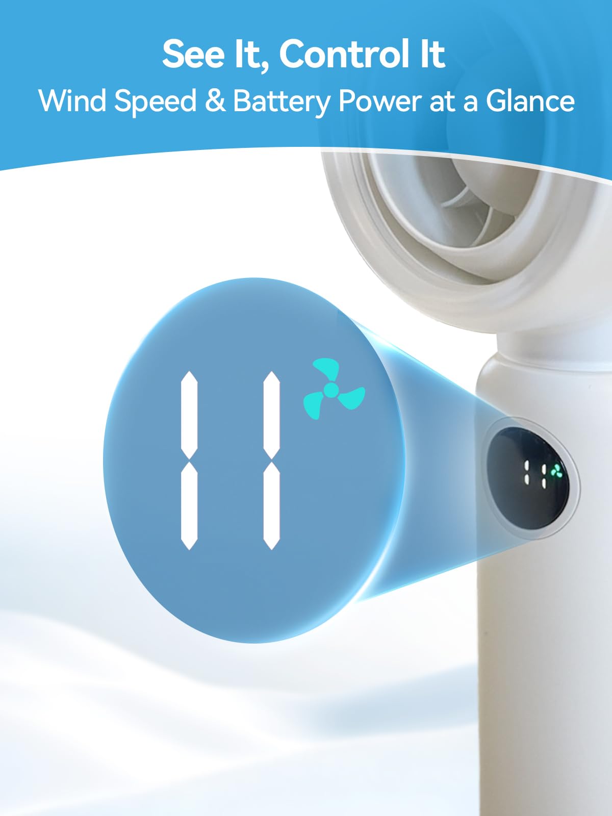 SnapGear Hush2 Handheld Fan 1-100 Stepless Speed Control, 14000 RPM Turbo Motor, 19H Runtime, 3000mAh USB-C, LED Display, 61.5dB Ultra-Quiet, 6.56oz