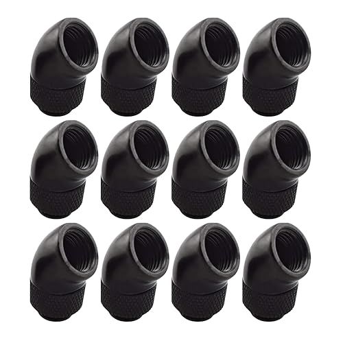 dracaena.io 12 Pack G1/4" 45° Rotary 360° Swivel Fitting, Male to Female Extender Adapter for PC Water Cooling Loop, Computer Liquid Cooling Fittings