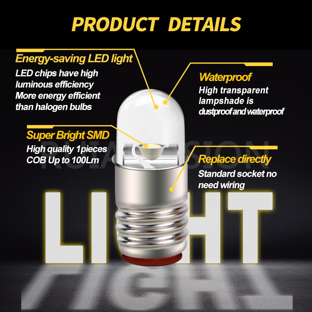 Ruiandsion E5 LED Bulb White 12V E5 E5.5 Screw Base LED Bulb Upgrade for Modle Train Lights(Pack of 4)