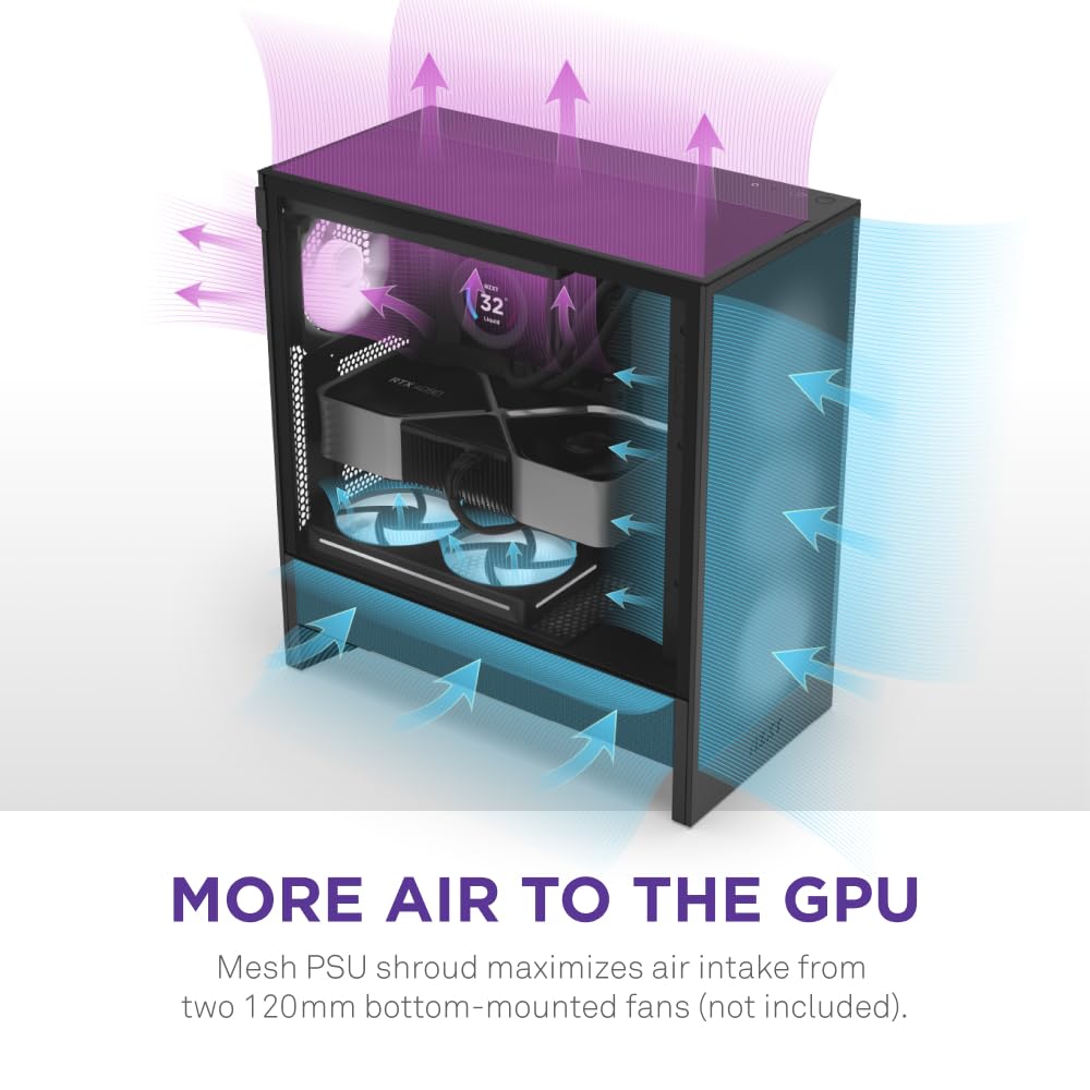 NZXT H5 Flow 2024 - Compact ATX Mid-Tower PC Gaming Case - High Airflow - 2 x 120mm Fans Included - 360mm Front & 240mm Top Radiator Support - Cable