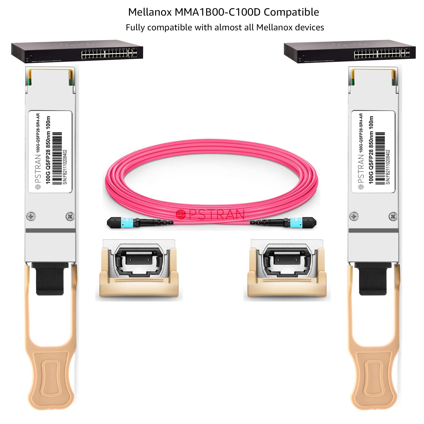 OPSTRAN 100GBASE-SR4 QSFP28 Optical Transceiver Module Compatible with Mellanox MMA1B00-C100D 100G QSFP28 SR4 850nm 100m DDM MPO-12/UPC MMF