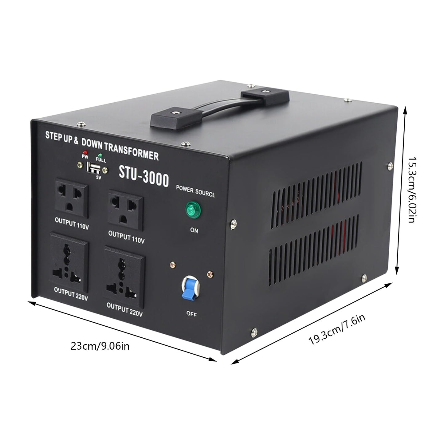 3000W Voltage Converter Transformer with USB, Step-Up/Step-Down 220V to 110V or 110V to 220V Power Converter, Circuit Breaker Protection, CE Certified