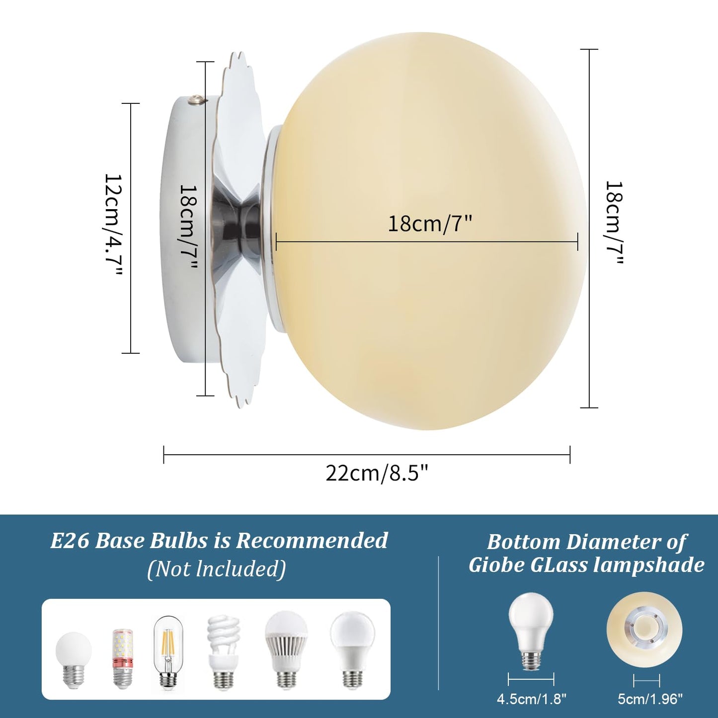 Modern Globe Glass Wall Sconces- Minimalist Home Shop Decor Wall Light 7" Glass Shade Hardwired- 1 Light Mid Century Wall Lamps Indoor Bedroom