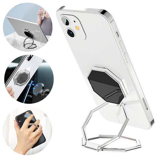 CLZWiiN Cellphone Ring Holder Finger Kickstand, Foldable 360° Rotation Cell Phone Stand for Desk, Magnetic Car Mount, Metal Multi-Angle for Phone Back