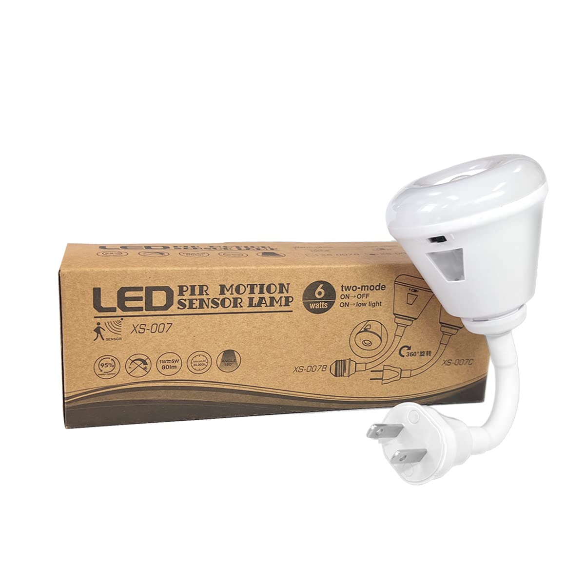 Plug-in Motion Sensor Night Light, LED Infrared Sensor 6W Light, AC 85-265V PIR Motion Detector Bulb (Warm Light, US Plug)