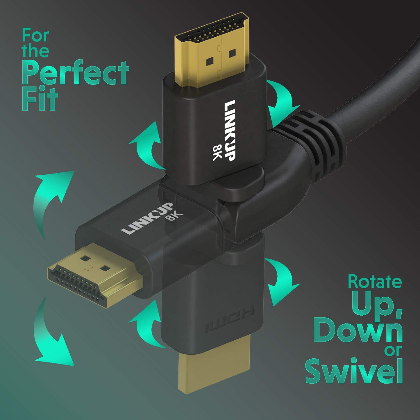 LINKUP - Ultra High-Speed HDMI 2.1 8K Cable 360° Swivel Angle Connector | DSC HDR UHD Digital Video Cord - Tough 28AWG 48GB/s | 10K 8K 5K 4K 2K 1080 |