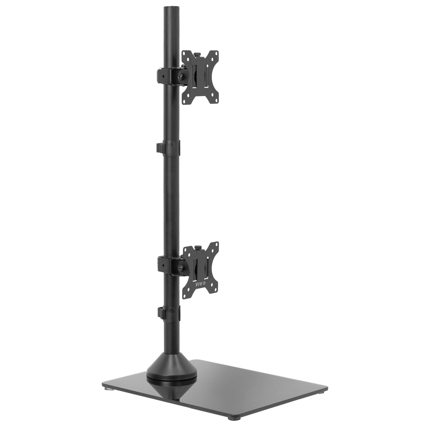 VIVO Dual Monitor Desk Stand with Tempered Glass Base, Free-Standing LCD Mount, Holds in Stacked Vertical Position 2 Ultrawide Screens up to 34
