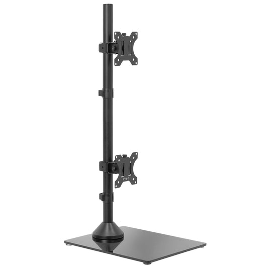 VIVO Dual Monitor Desk Stand with Tempered Glass Base, Free-Standing LCD Mount, Holds in Stacked Vertical Position 2 Ultrawide Screens up to 34