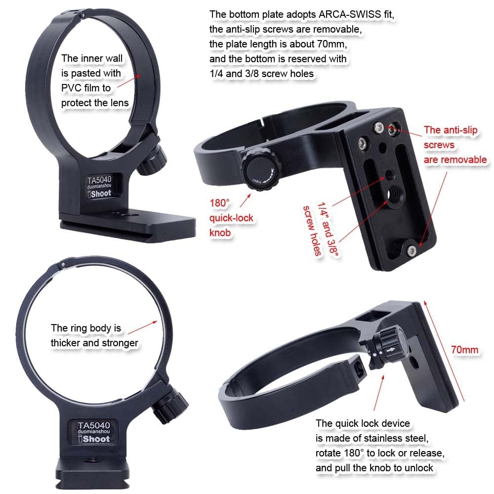 iShoot Metal Tripod Mount Ring Lens Collar Compatible with Tamron 50-400mm f/4.5-6.3 Di III VXD A067, Lens Support Holder Bracket Bottom is Arca-Swiss