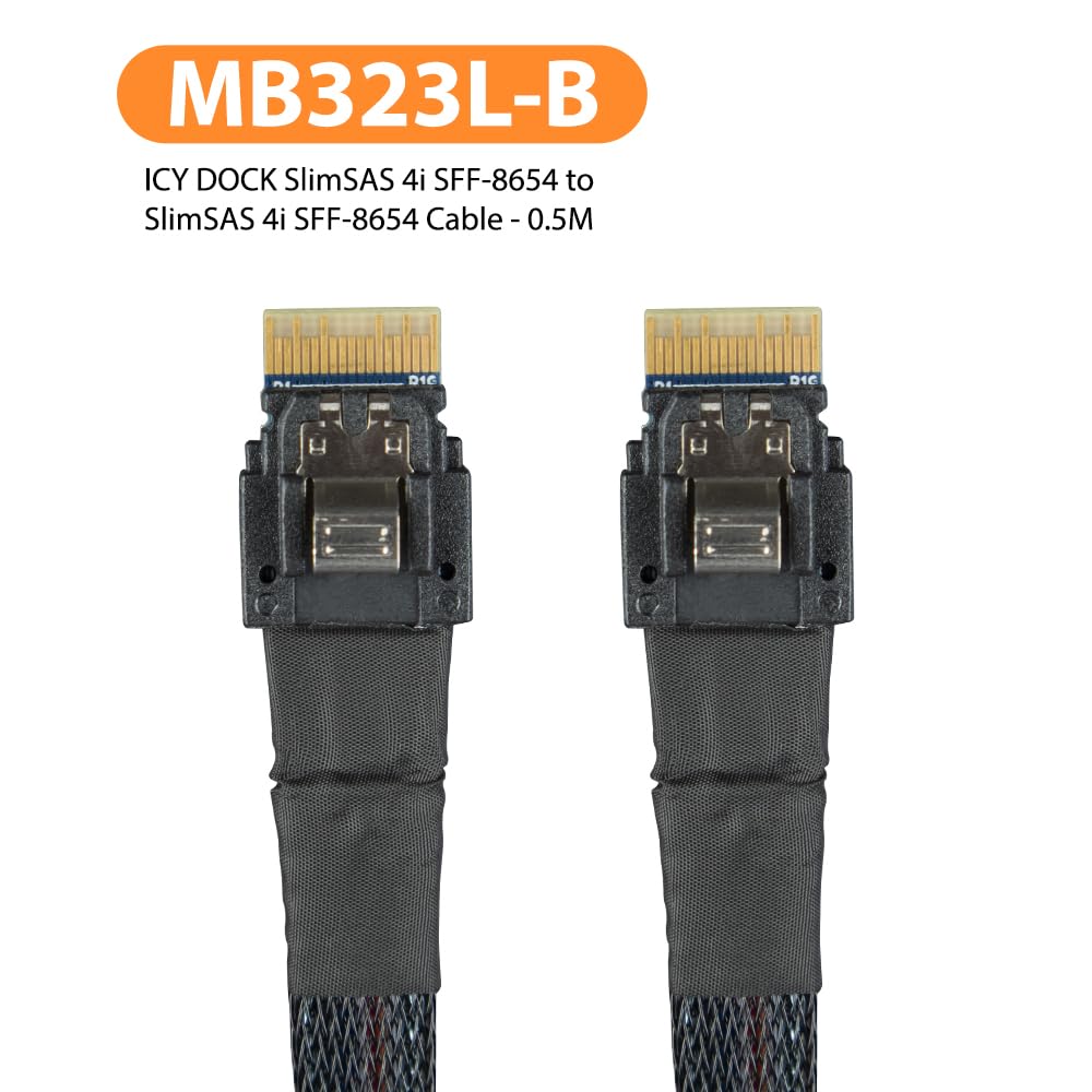 ICY DOCK SlimSAS 4i SFF-8654 to SlimSAS 4i SFF-8654 Cable - 0.5M | MB323L-B
