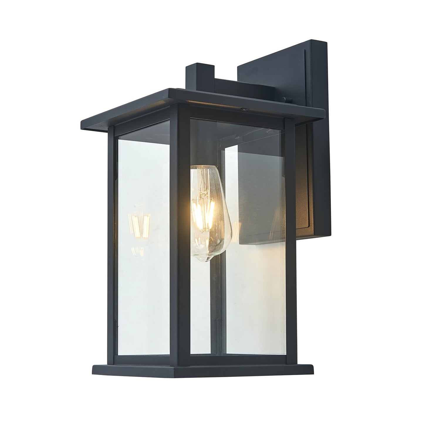 Directlux Outdoor Wall Light Fixtures,Waterproof Exterior Porch Sconces with E26 Sockets and Glass Shades, Modern Textured Black (8 inch)