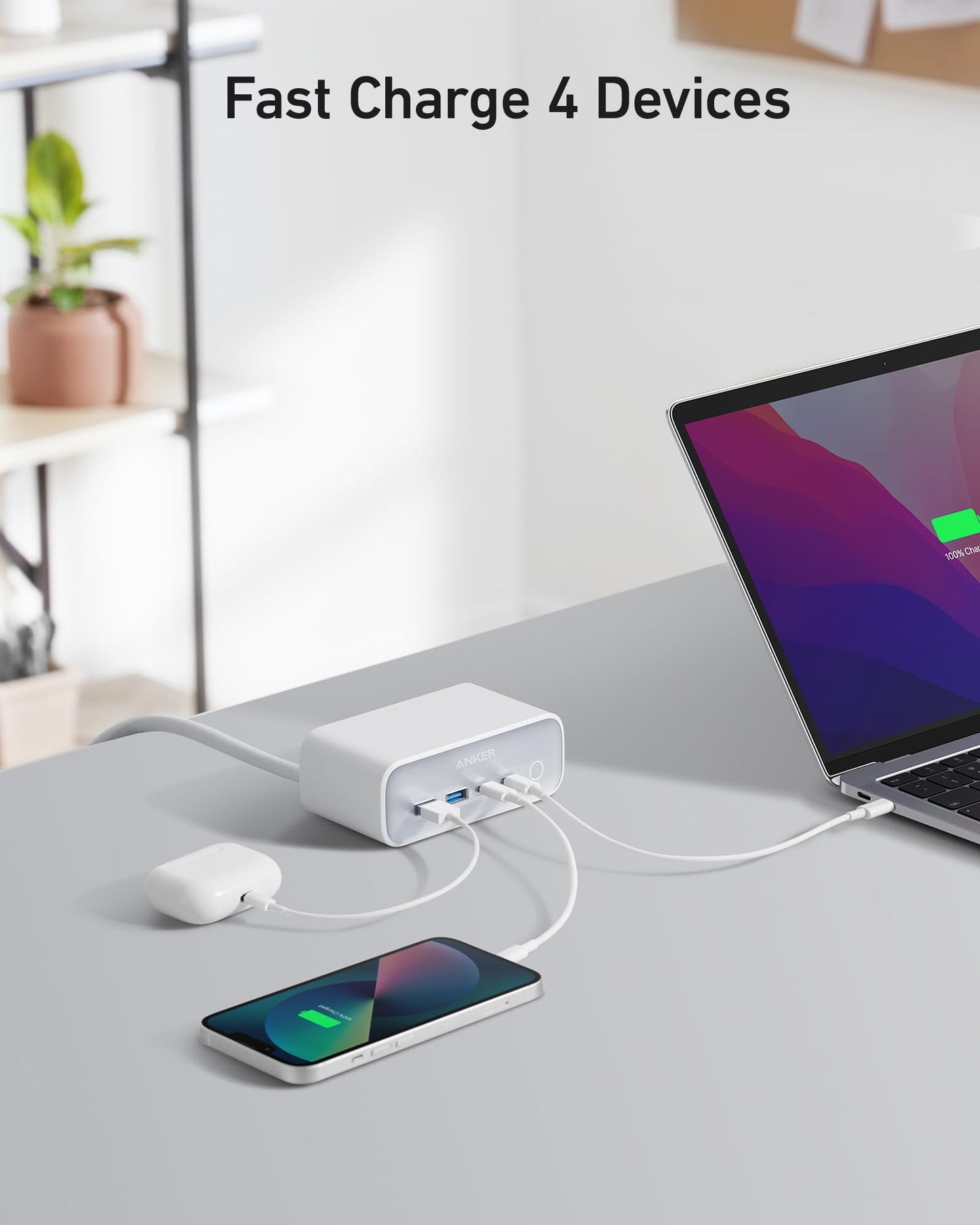 Anker 525 Charging Station, 7-in-1 USB C Power Strip for iphone13/14, 5ft Extension Cord with 3AC,2USB A,2USB C,Max 65W Power Delivery Desktop