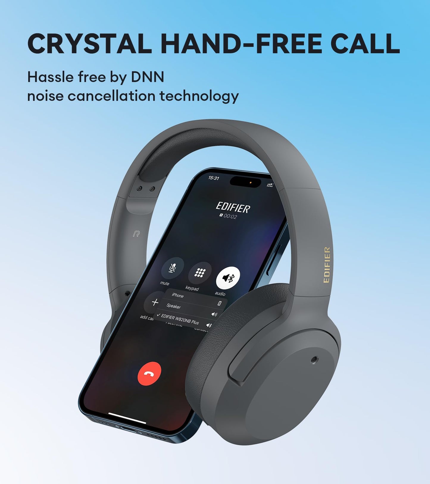 Edifier W820NB Plus Hybrid Active Noise Cancelling Headphones - LDAC Codec - Hi-Res Audio - Fast Charge - Over Ear Bluetooth V5.2 Headphones