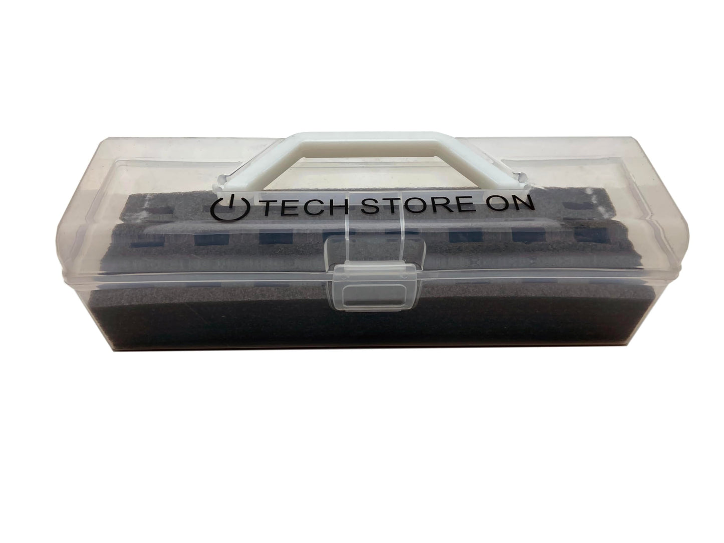 TECH STORE ON USB Drive Organizer Case (Plastic - 24 Slots with Carry Handle) - Shockproof & Antistatic Storage Box for Flash Drives, SD Cards