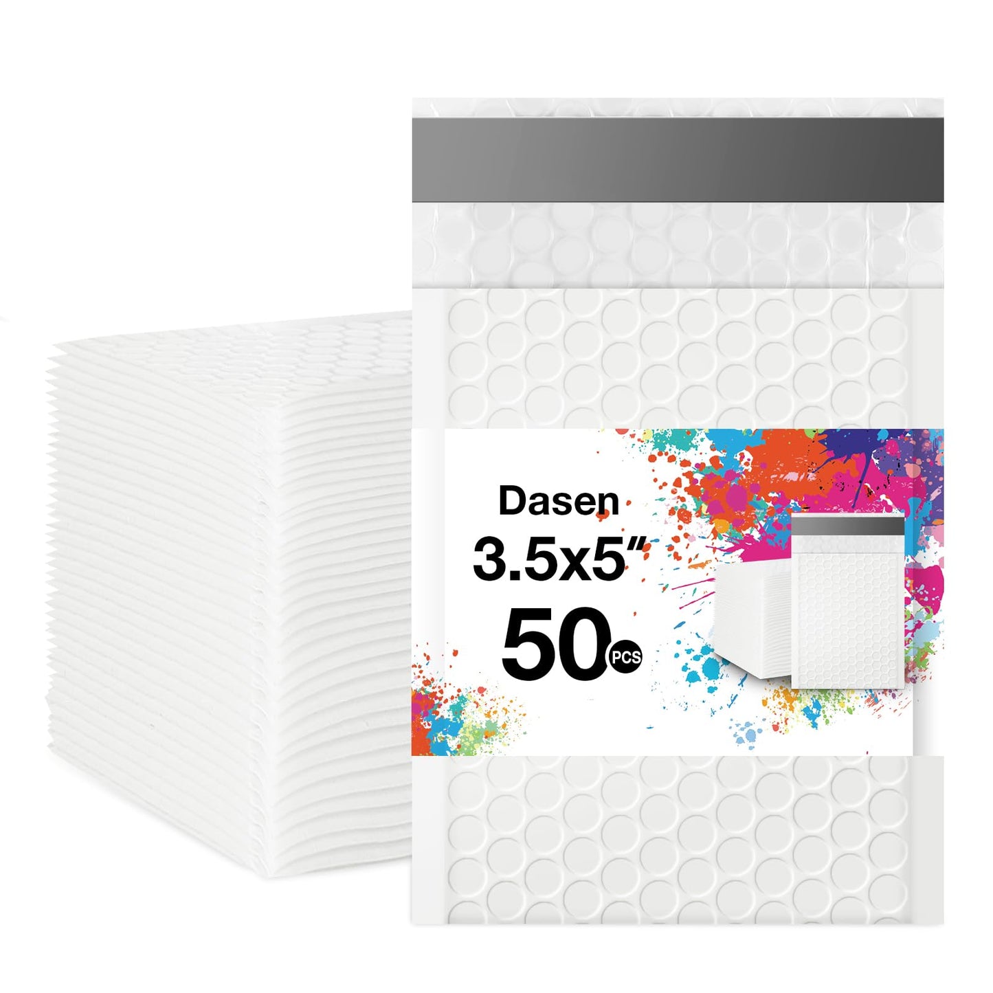 Dasen Bubble Mailers 3.5x5 Inch 50 Pcs,Small Self-Sealing Mail Shipping Bags,White Padded Envelopes #0000