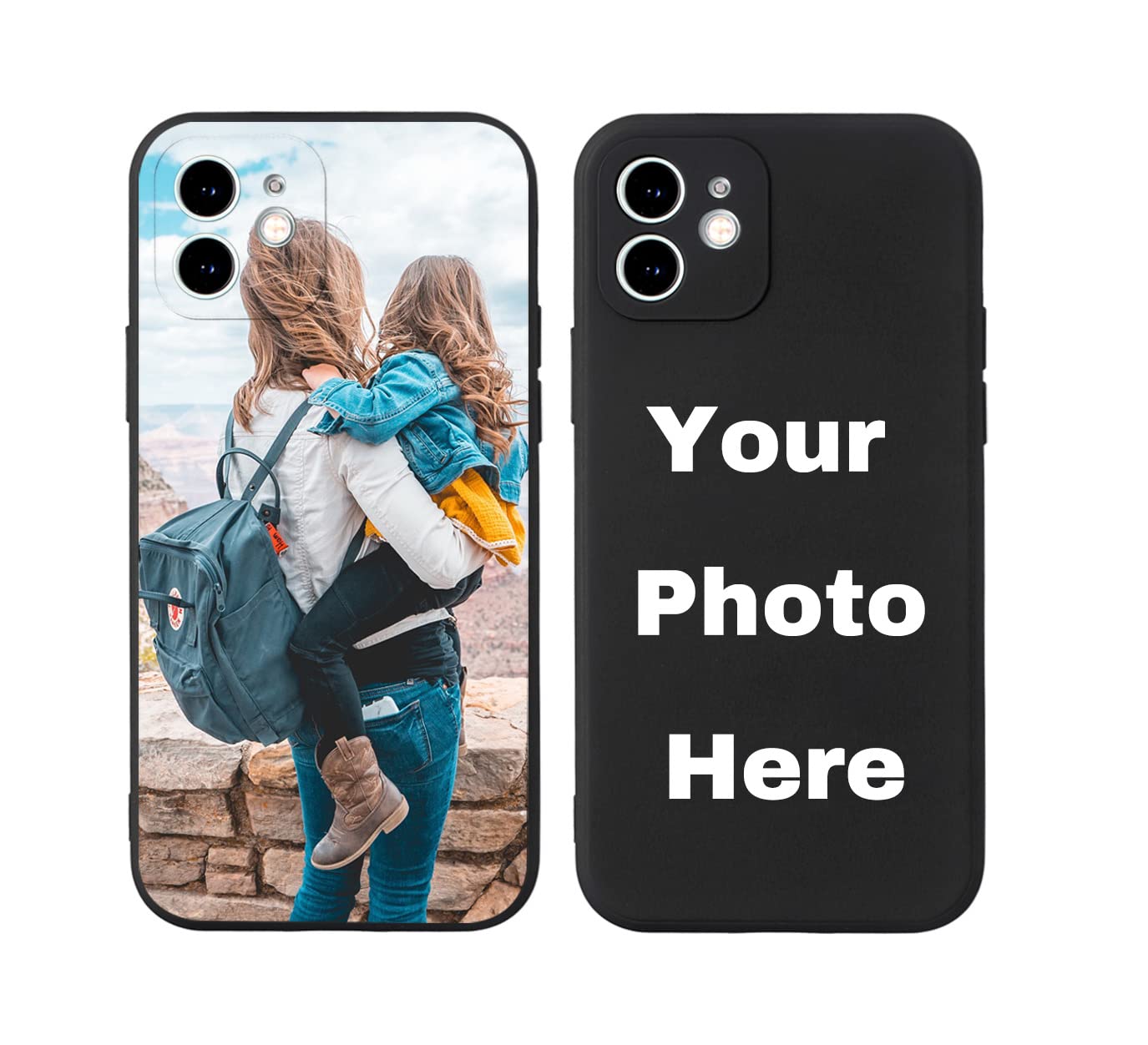 QTQUZA Custom Pictures Phone Case for iPhone 17/16/15/14/13/12/11 Pro Max Mini, Personalized Phone Cases, Customized Photo Black Liquid Silicone Soft