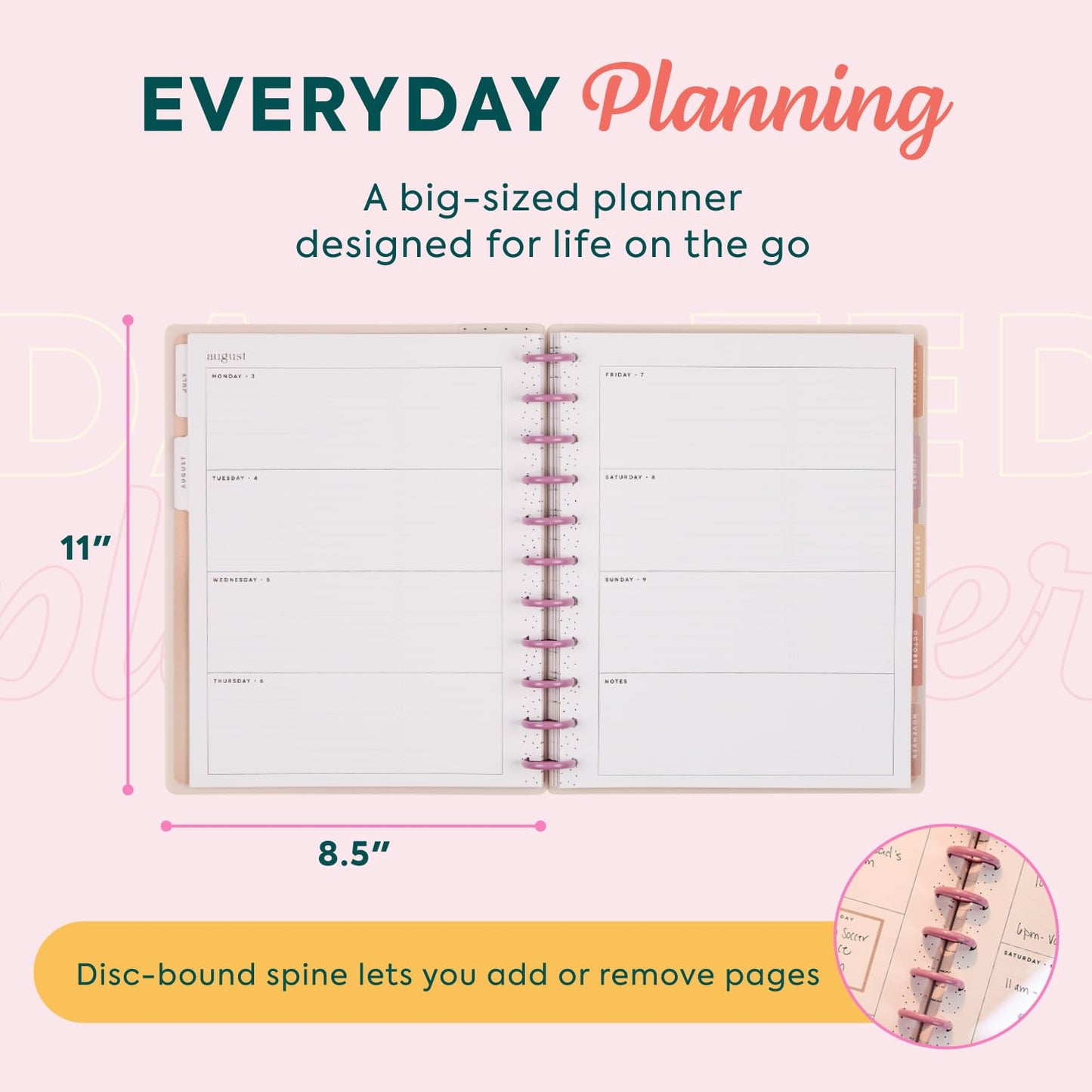 Happy Planner Disc-Bound Academic Planner July 2025 - June 2026 Daily, Weekly and Monthly - 3 Bonus Months, 9.25" x 7", Dashboard Layout, Pastel
