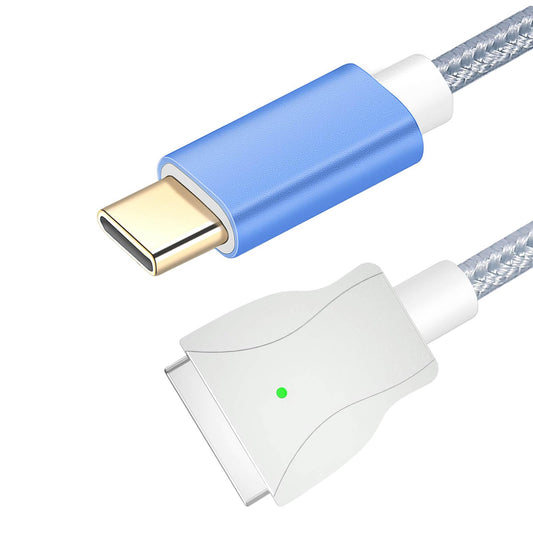 Yoamp Nylon Braided USB C to Magnetic Charging Cable Cord Type C to 5 PIN T-Tip Cable for MCBook Air Pro After 2012 Year (Silver-Blue T Tip Gen2)