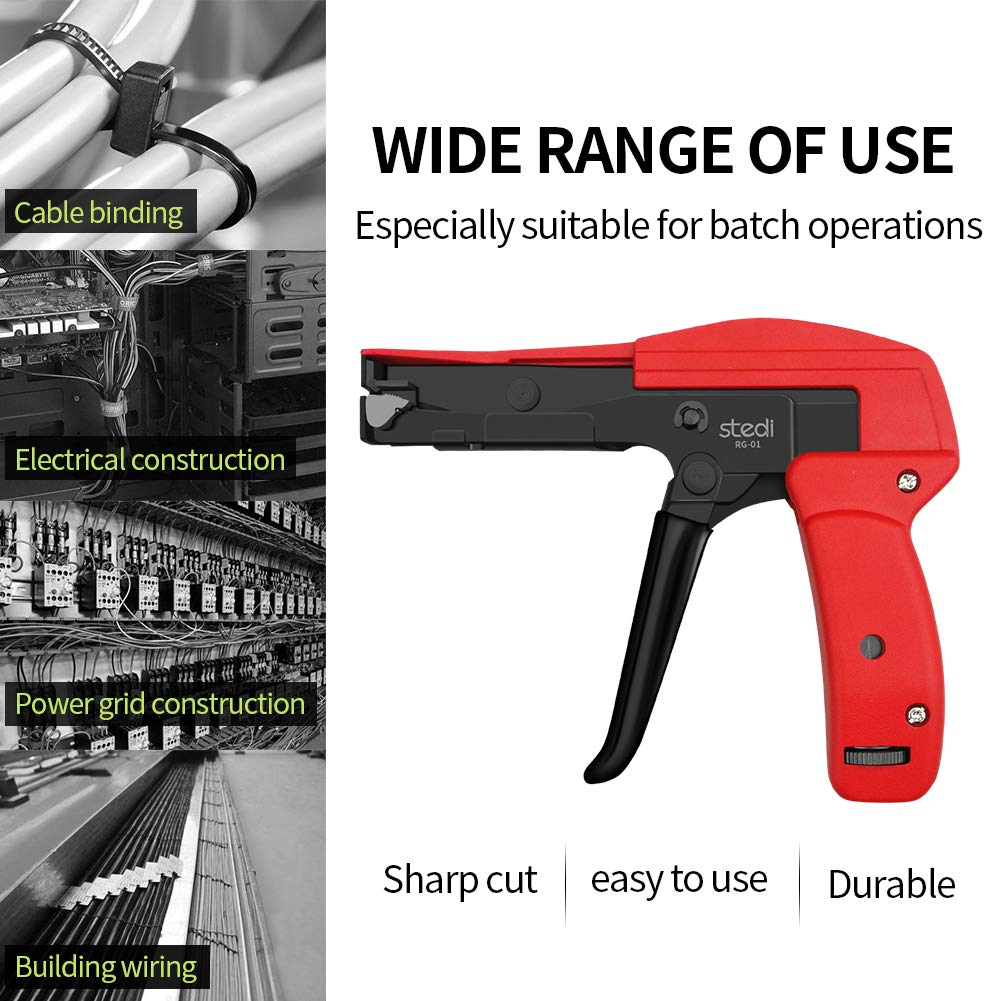 stedi Cable Tie Gun, Ergonomic Hand Operated Zip Tie Gun [Premium], Sharp and Wear Resistant, Cable Wire Fastening and Cut-Off Tie Tool, Special