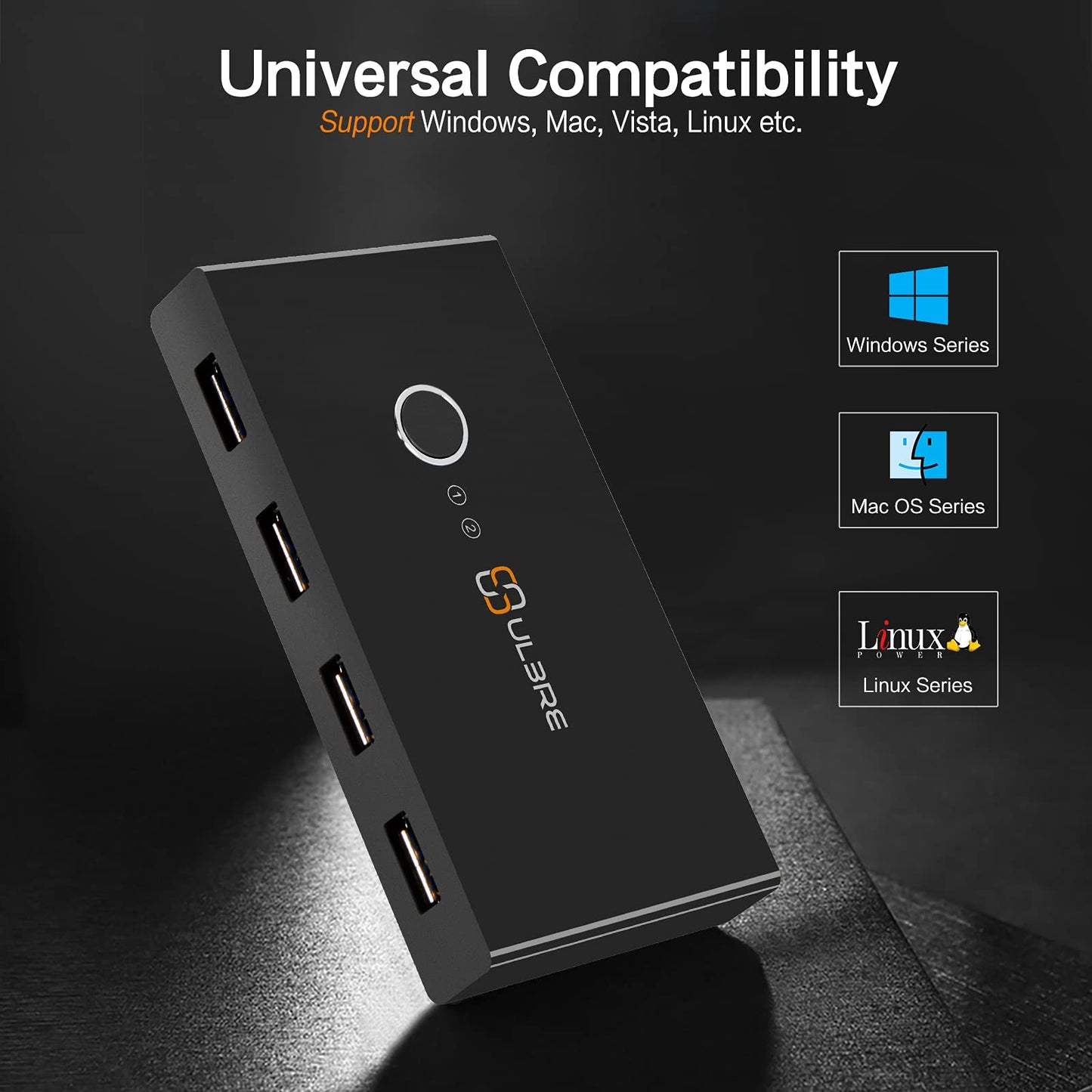 USB 3.0 Switch Selector, ULBRE Soho KVM Switches 4 Ports Sharing 2 Computers USB Switcher Km Switch Adapter Hub for Wired Mouse Keyboard PC Printer