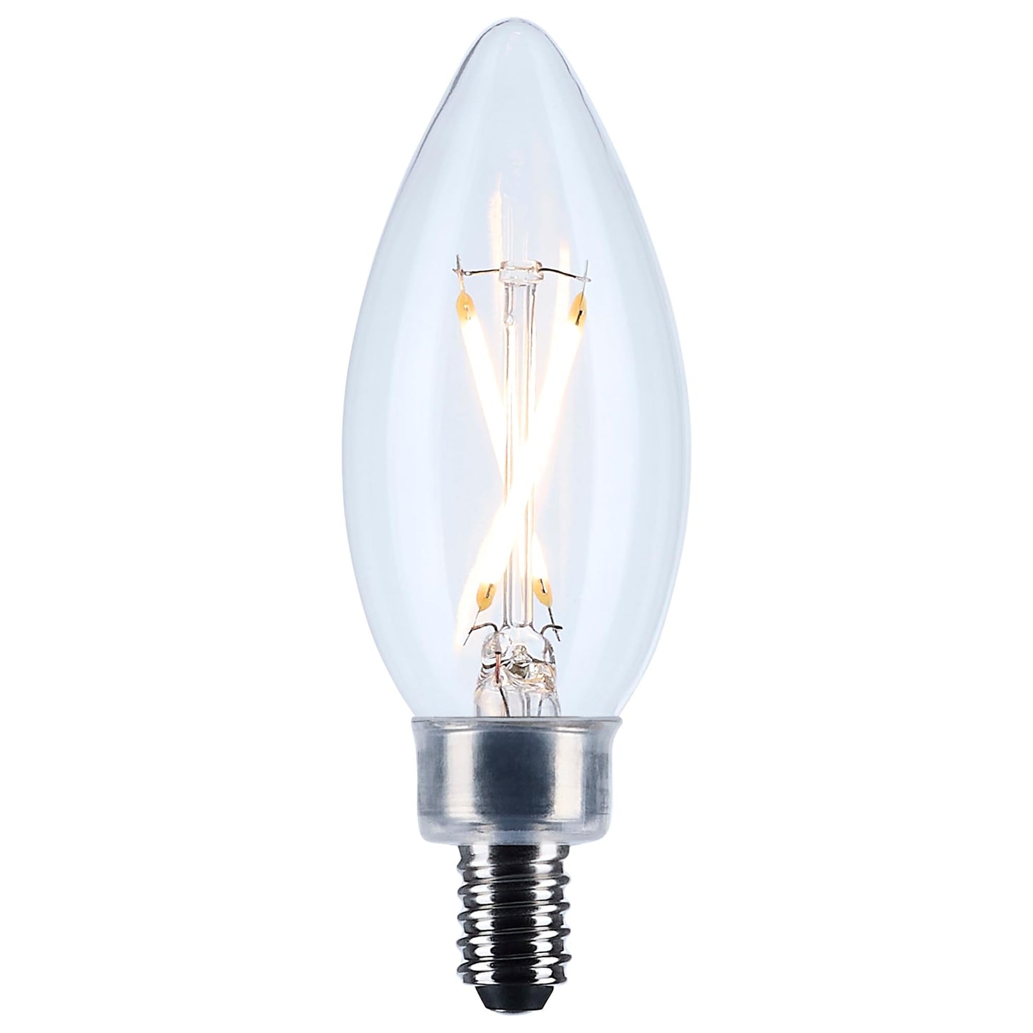 Satco 3W LED B11 Candle Light Bulb 3000K Soft White 200 Lumens Clear Finish E12 Candelabra Base Dimmable 300 Degree Beam Enclosed Fixture Rated Wet